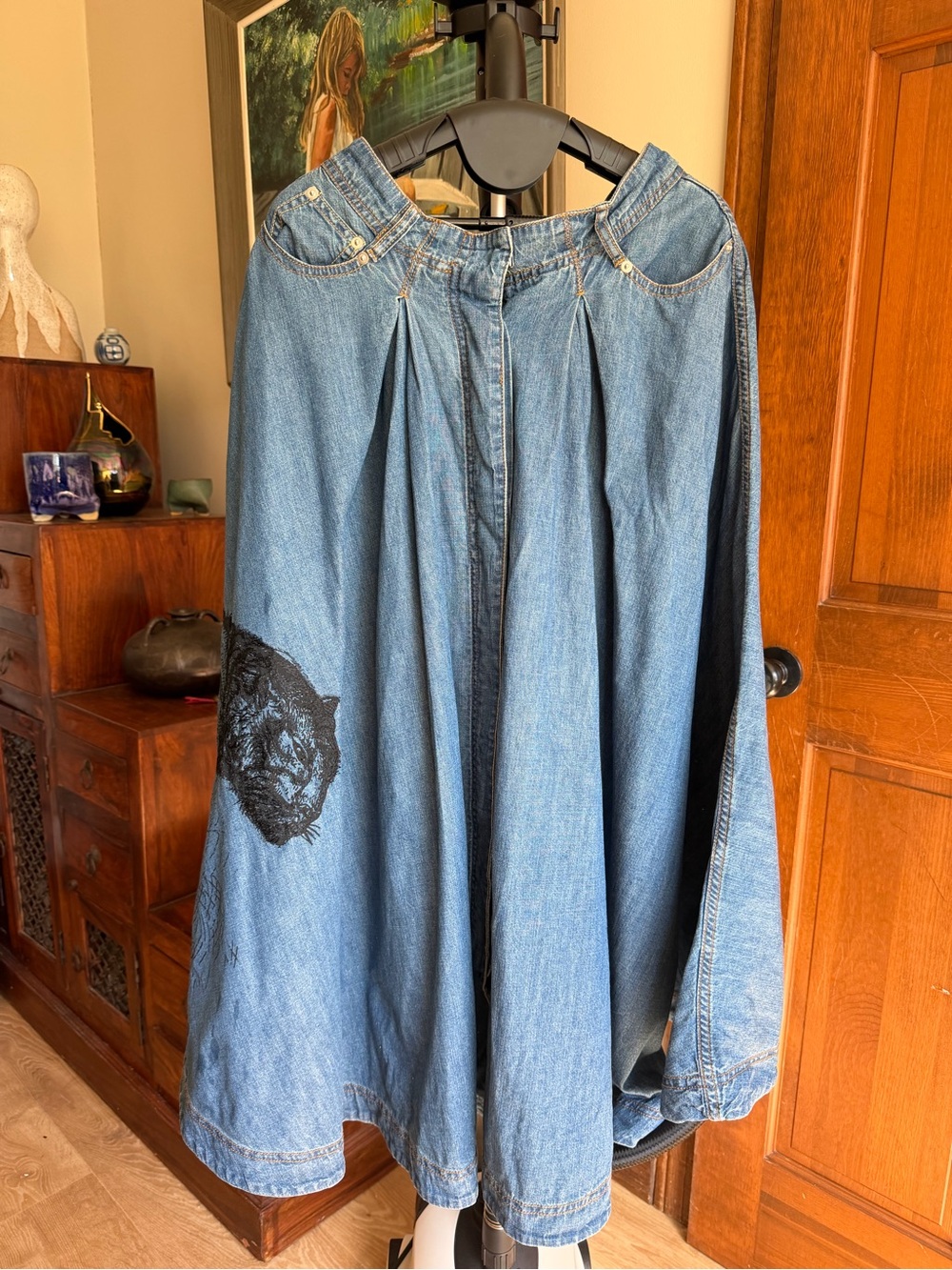 NWOT Denim A-Line Skirt with Black Panther Graphic